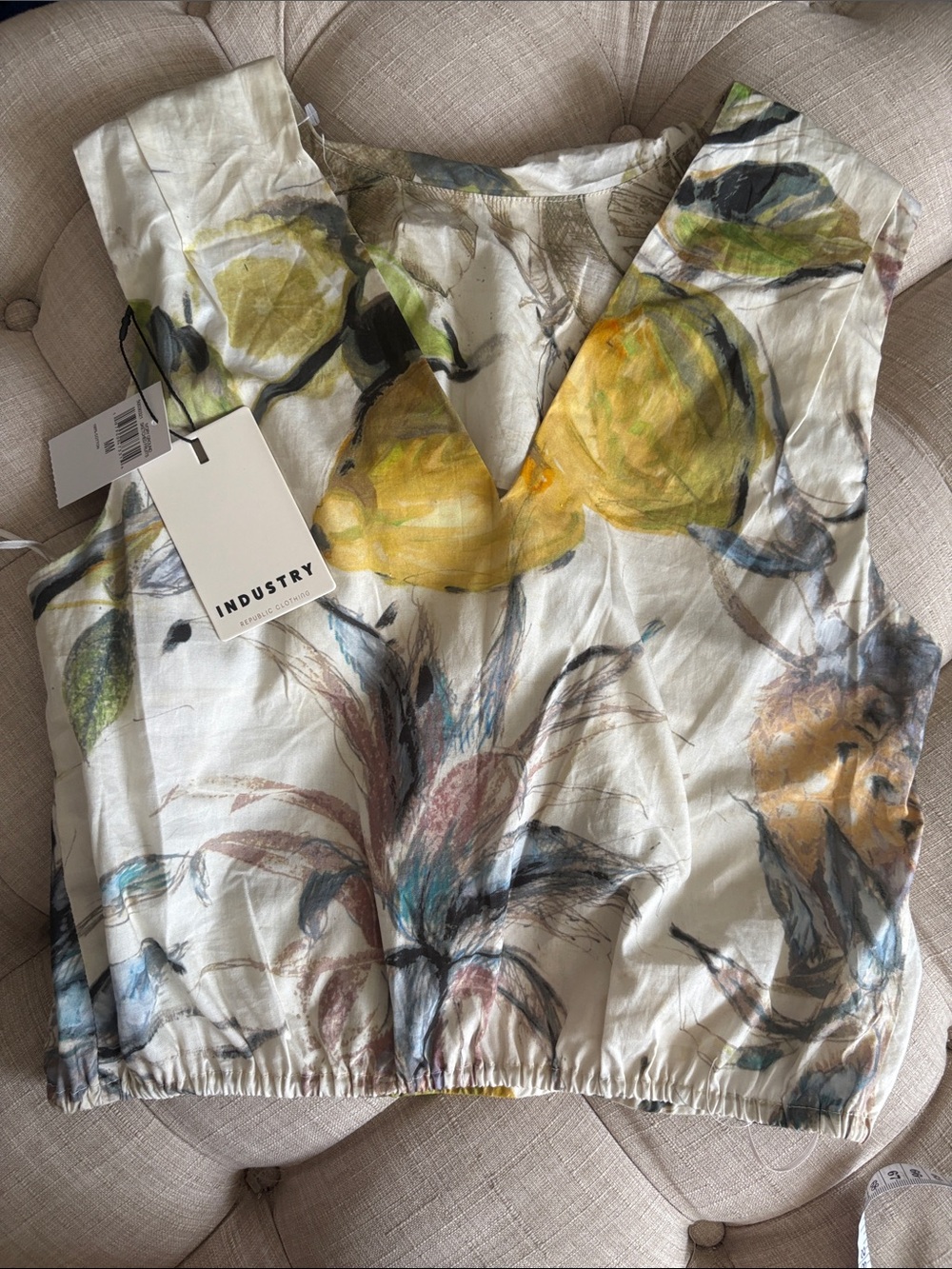 INDUSTRY Olive & Cream Floral Crop Top NWOT